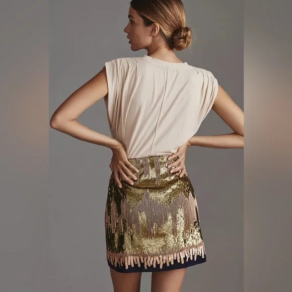 New Geisha Designs India x Anthropologie Sequin Mini Skirt sz S/Small
